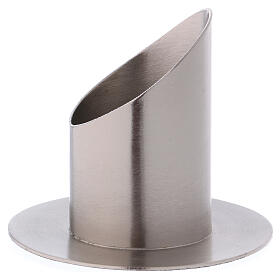 Tubular candlestick in matte silver-plated brass