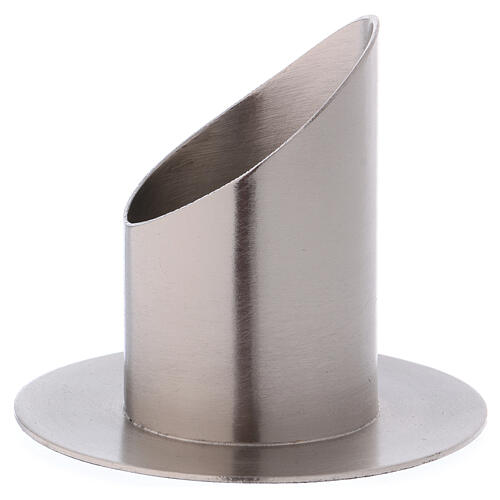 Tubular candlestick in matte silver-plated brass 2