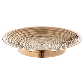 Concave candle holder plate with spiral 4 3/4 in gold plated brass