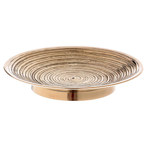 Concave candle holder plate with spiral 4 3/4 in gold plated brass 1