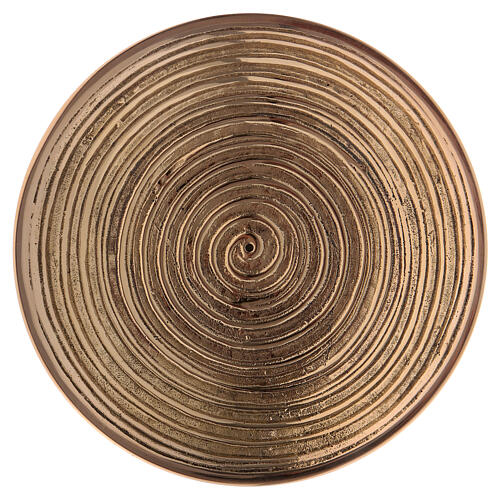 Concave candle holder plate with spiral 4 3/4 in gold plated brass 2