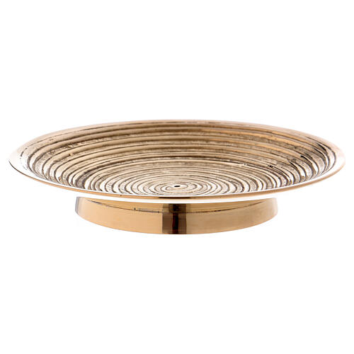 Concave candle holder plate with spiral 4 3/4 in gold plated brass 3