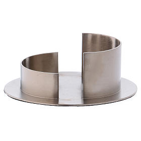 Cylindrical candle holder in brushed silver coloured brass