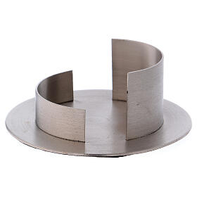 Modern cylindrical candlestick in matte silver-plated brass