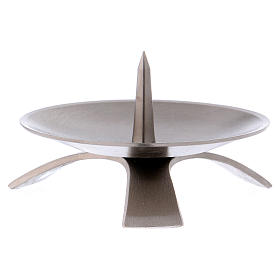 Candle holder in opaque silver coloured brass, tripod and spike diam. 9.5 cm