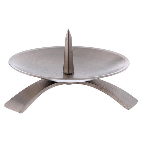 Candle holder in opaque silver coloured brass, tripod and spike diam. 9.5 cm 1