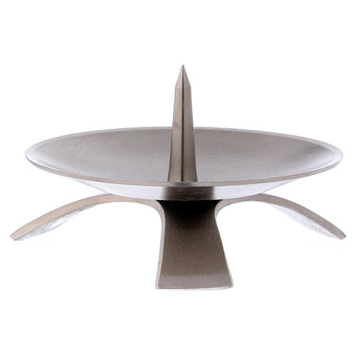 Candle holder in opaque silver coloured brass, tripod and spike diam. 9.5 cm 2