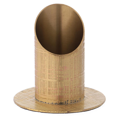 Candle holder in gold-plated brass with engraved surface 1