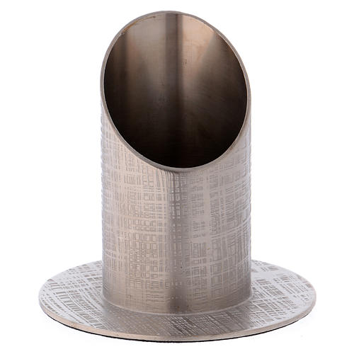 Candle holder in silver-plated brass with engraved surface 1