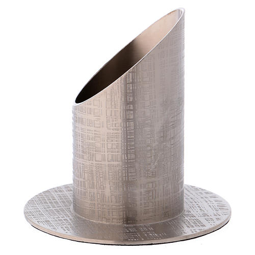 Candle holder in silver-plated brass with engraved surface 2