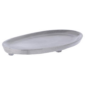 Oval candleholder plate in matt silver-plated aluminium 17x10 cm