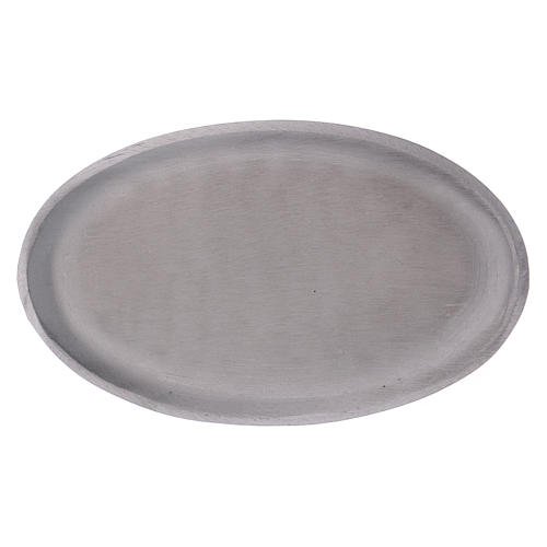 Oval candleholder plate in matt silver-plated aluminium 17x10 cm 3