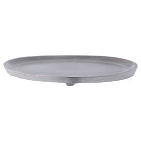 Plato portavela ovalado de aluminio plateado 17x10 cm
