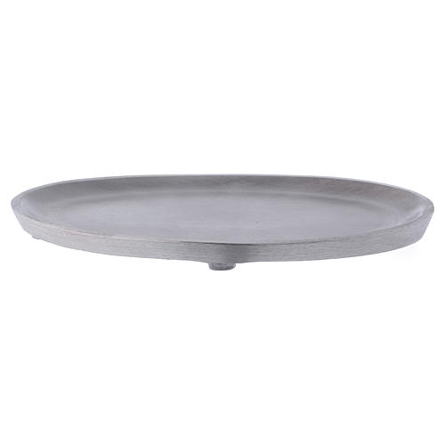 Plato portavela ovalado de aluminio plateado 17x10 cm 1