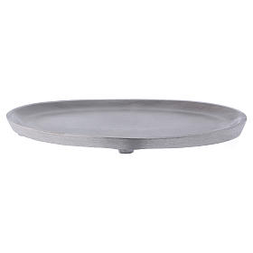 Piattino portacandele ovale in alluminio argentato opaco 17x10 cm