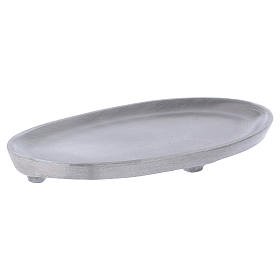Piattino portacandele ovale in alluminio argentato opaco 17x10 cm