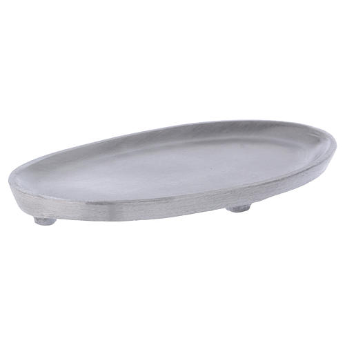 Piattino portacandele ovale in alluminio argentato opaco 17x10 cm 2