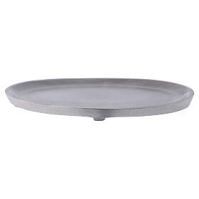 Oval candle holder plate in matte silver-plated aluminium 6 3/4x4 in