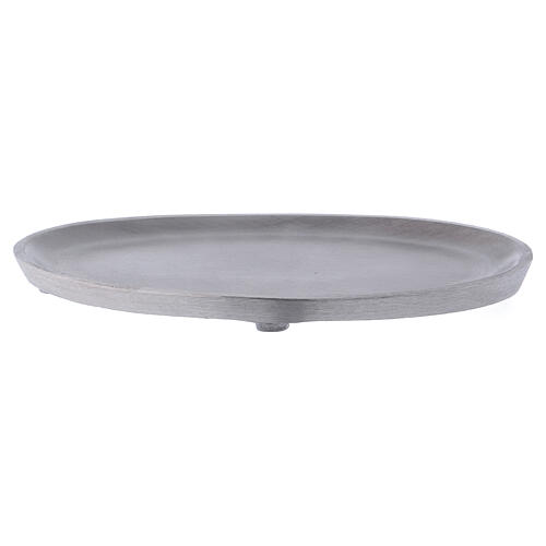 Oval candle holder plate in matte silver-plated aluminium 6 3/4x4 in 1