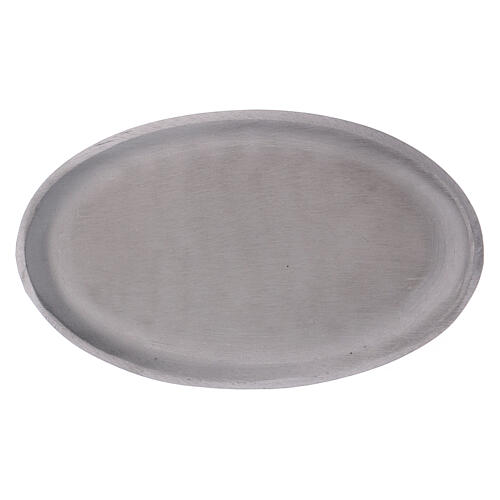Oval candle holder plate in matte silver-plated aluminium 6 3/4x4 in 3