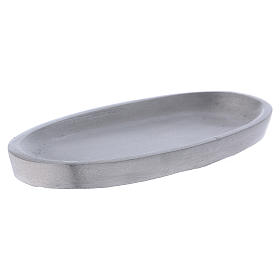 Oval candleholder plate in matt silver-plated aluminium 12x6 cm