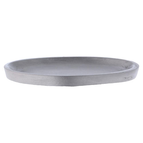 Oval candleholder plate in matt silver-plated aluminium 12x6 cm 1