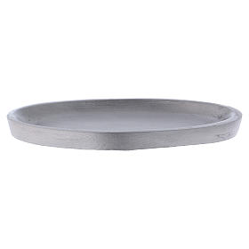 Plato portavela ovalado de aluminio plateado opaco 12x6 cm