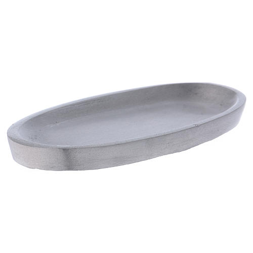 Assiette porte-bougie ovale en aluminium argenté mat 12x6 cm 2