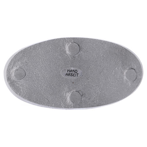 Assiette porte-bougie ovale en aluminium argenté mat 12x6 cm 4