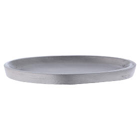 Oval candle holder plate in matte silver-plated aluminium 4 3/4x2 1/2 in