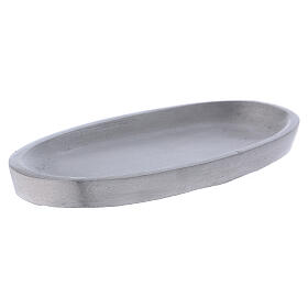 Oval candle holder plate in matte silver-plated aluminium 4 3/4x2 1/2 in