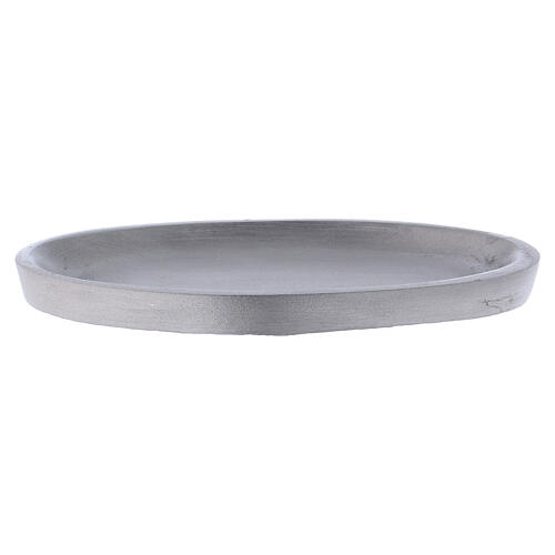 Oval candle holder plate in matte silver-plated aluminium 4 3/4x2 1/2 in 1