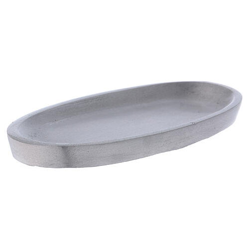 Oval candle holder plate in matte silver-plated aluminium 4 3/4x2 1/2 in 2