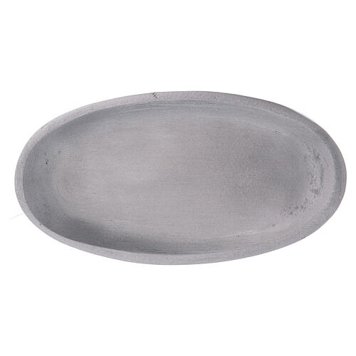 Oval candle holder plate in matte silver-plated aluminium 4 3/4x2 1/2 in 3