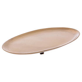 Piattino portacandele ovale in ottone dorato opaco 17x10 cm