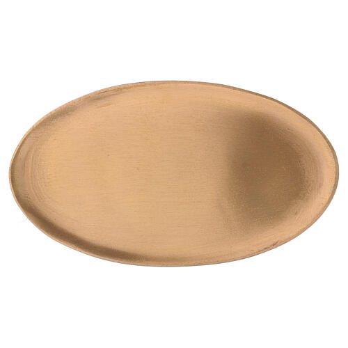 Oval candle holder plate in matte gold plated brass 6 3/4x4.inches 3