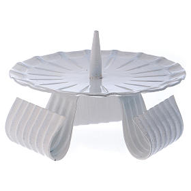 Three-legged candle holder with spike in white iron diam. 10 cm