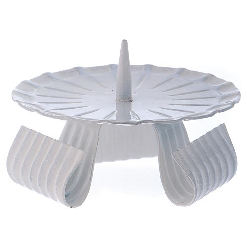 Three-legged candle holder with spike in white iron diam. 10 cm 1