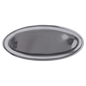 Oval candle holder plate in glossy silver-plated aluminium 16x7 cm