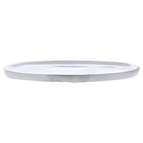 Oval candle holder plate in glossy silver-plated aluminium 16x7 cm