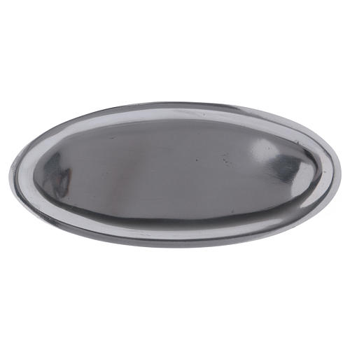 Oval candle holder plate in glossy silver-plated aluminium 16x7 cm 1