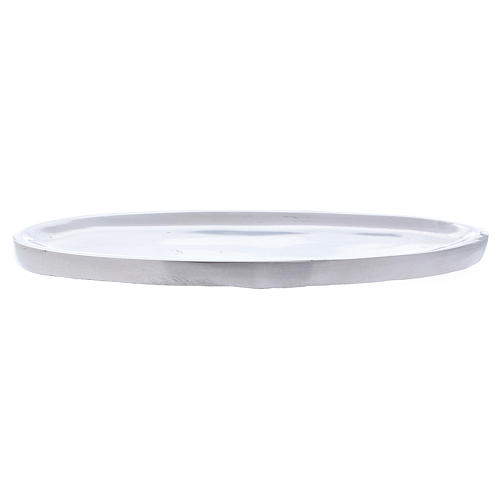 Oval candle holder plate in glossy silver-plated aluminium 16x7 cm 2