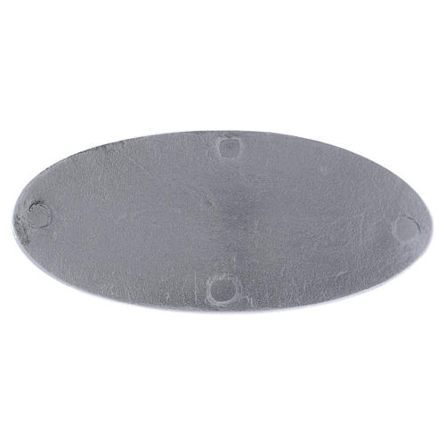 Piatto portacandele ovale in alluminio argento lucido 16x7 cm 3