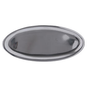 Prato porta-vela oval em alumínio prata brilhante 16x7 cm