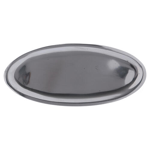 Oval candle holder plate in polished silver-plated aluminium 6 1/4x3 in 1