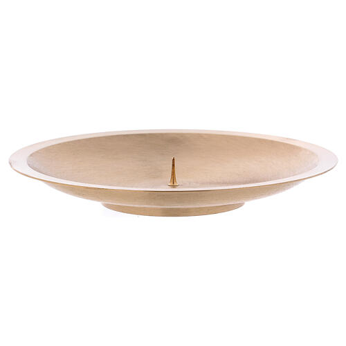 Satin finish brass candle holder plate with spike 6 1/4 in 2