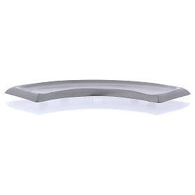 Wave-shaped candle holder plate in matt silver-plated brass