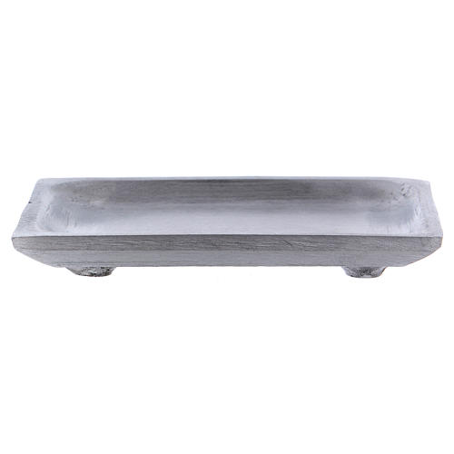 Rectangular candle holder plat in matt silver-plated aluminium 10x7 cm 2
