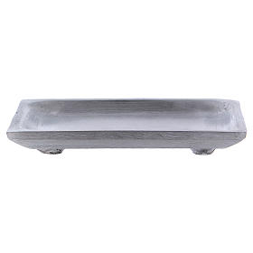 Plato portavelas rectangular aluminio plata opaco 10x7 cm