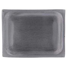 Assiette à bougie rectangulaire aluminium argent mat 10x7 cm